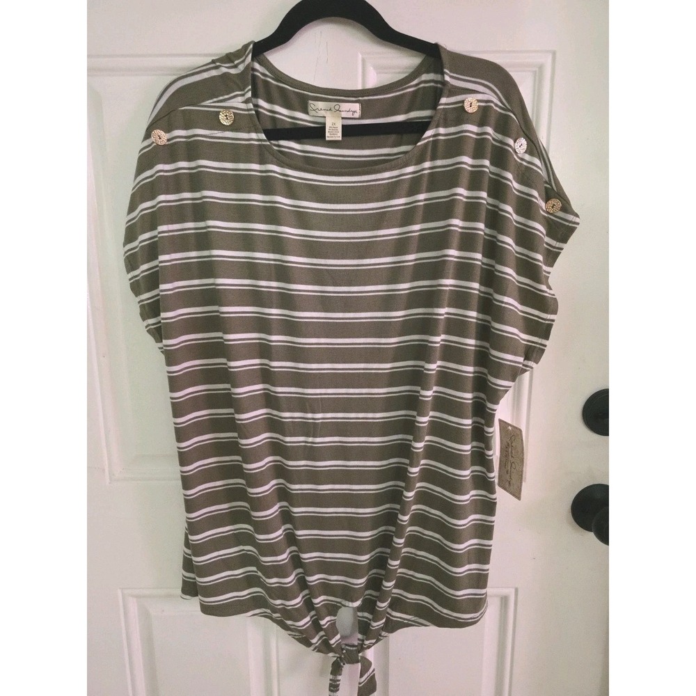 french laundry Women's TOP bottom In The Sleeve Size Plus 2X Green With White...